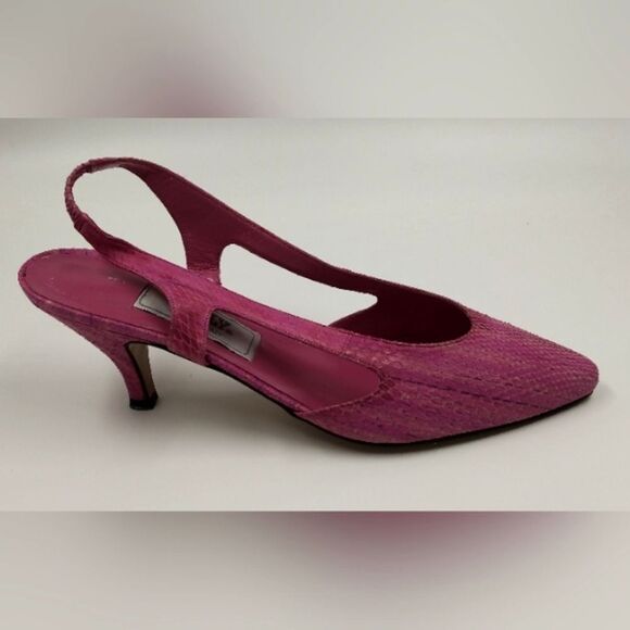 Bally of Switzerland Vintage Pink Leather Slingback Shoe's Kitten Heels  11AA - Picture 3 of 15